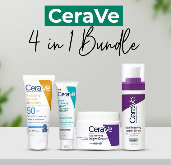 Cerave 4-in-1 Skincare Bundle: Night Cream, Sunblock, Cleanser & Serum For Radiant Skin