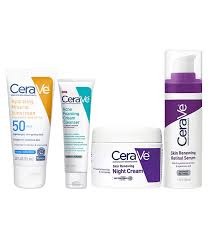 Cerave 4-in-1 Skincare Bundle: Night Cream, Sunblock, Cleanser & Serum For Radiant Skin